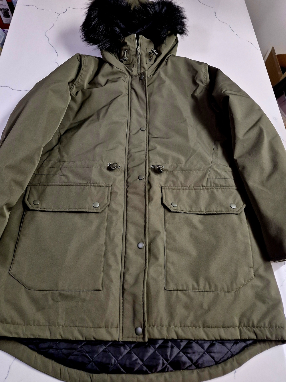George Green Parka with Faux Fur Trim